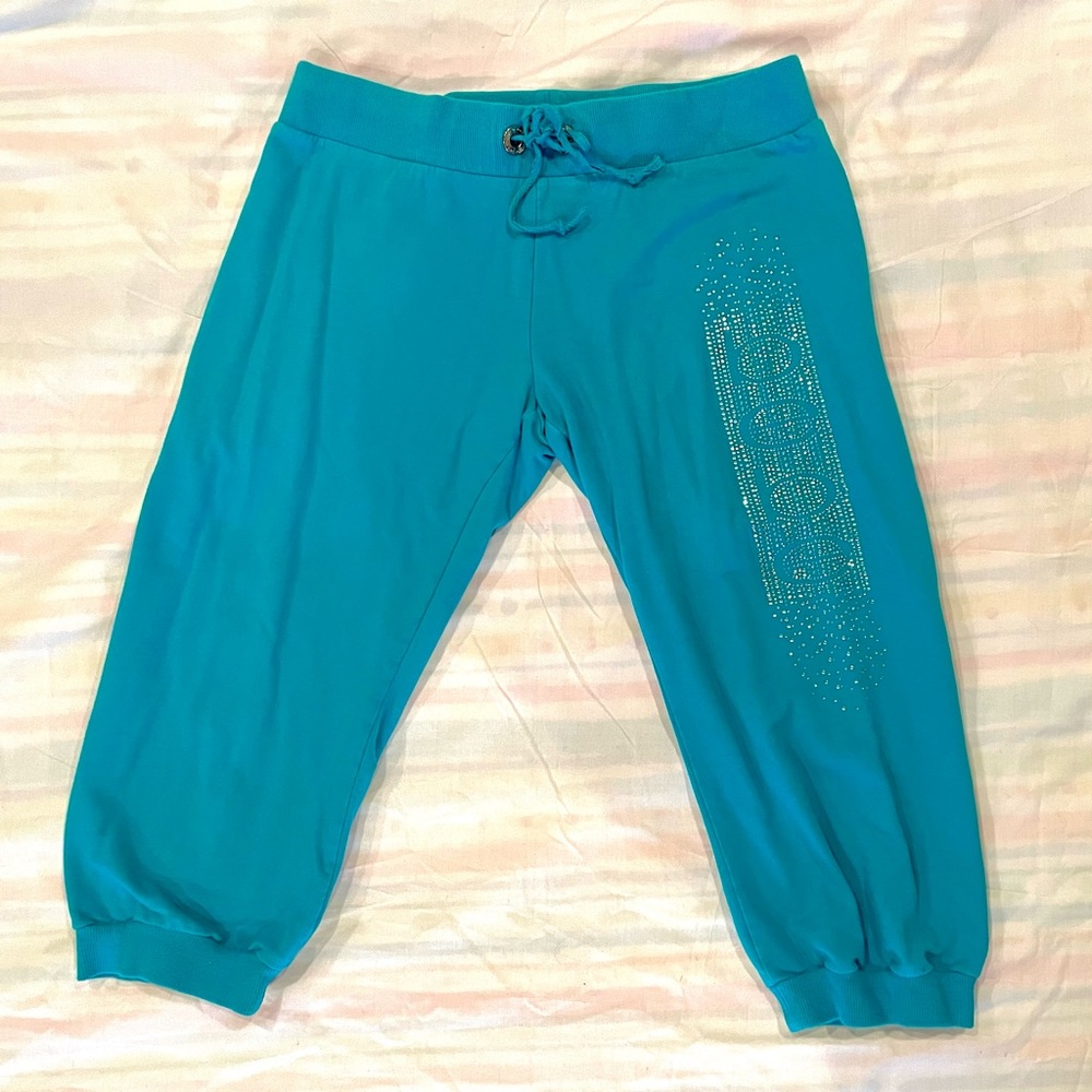 Bebe Embellished Turquoise Capri Joggers